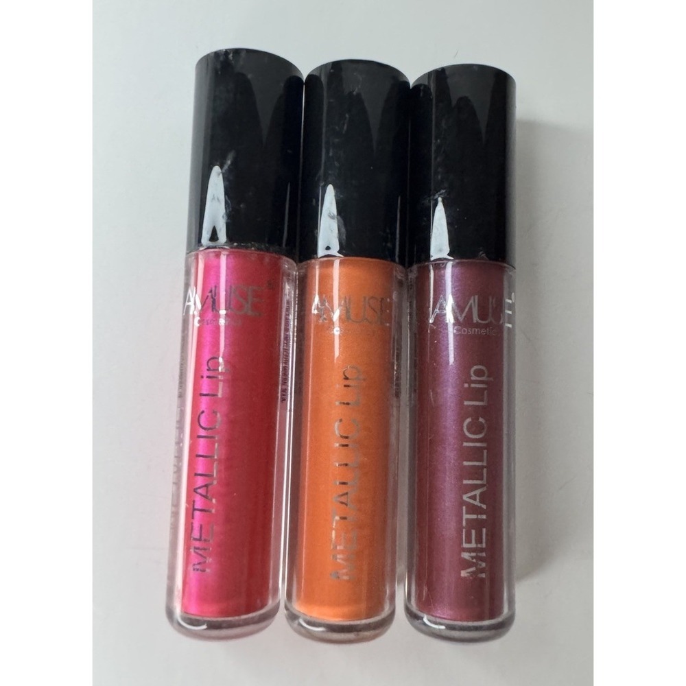 Amuse Metallic Lip Gloss Set – Hot Pink, Orange Blaze & Plum Wine
